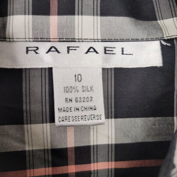 Rafael Womens Plaid Silk Button-Up Shirt Size 10 Black/Gray/Pink Long Sleeve - Picture 4 of 8
